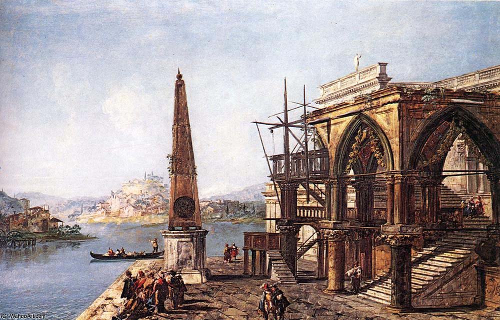WikiOO.org - Enciklopedija dailės - Tapyba, meno kuriniai Michele Marieschi - Imaginative View with Obelisk