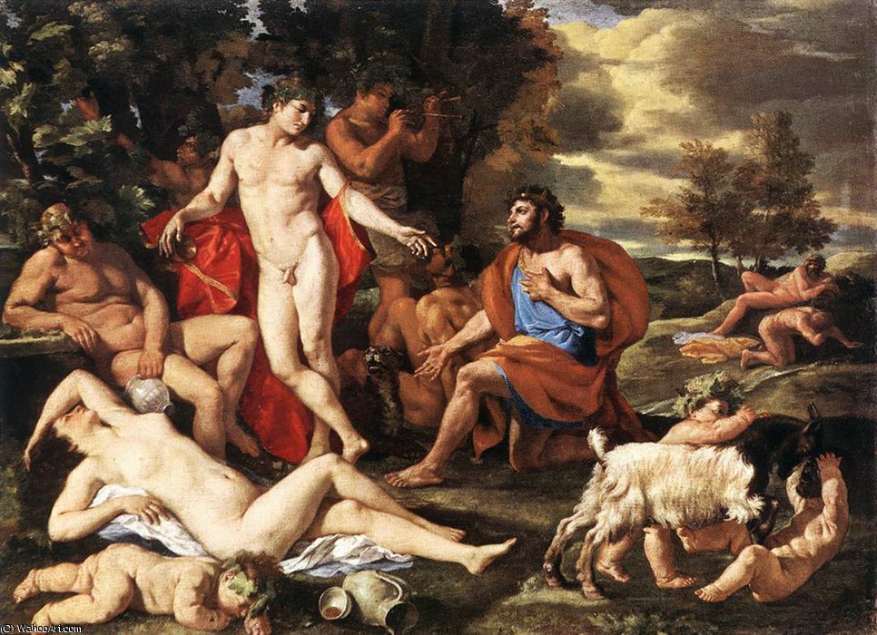 Wikioo.org – La Enciclopedia de las Bellas Artes - Pintura, Obras de arte de Nicolas Poussin - Midas y Baco