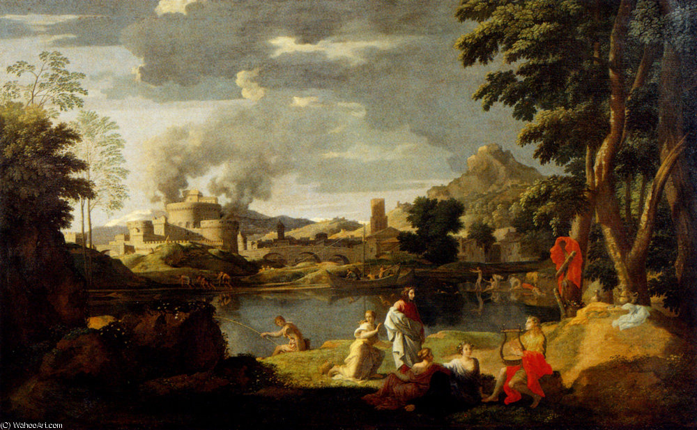 Wikioo.org – L'Enciclopedia delle Belle Arti - Pittura, Opere di Nicolas Poussin - paesaggio con Orfeo  e le  di Euridice