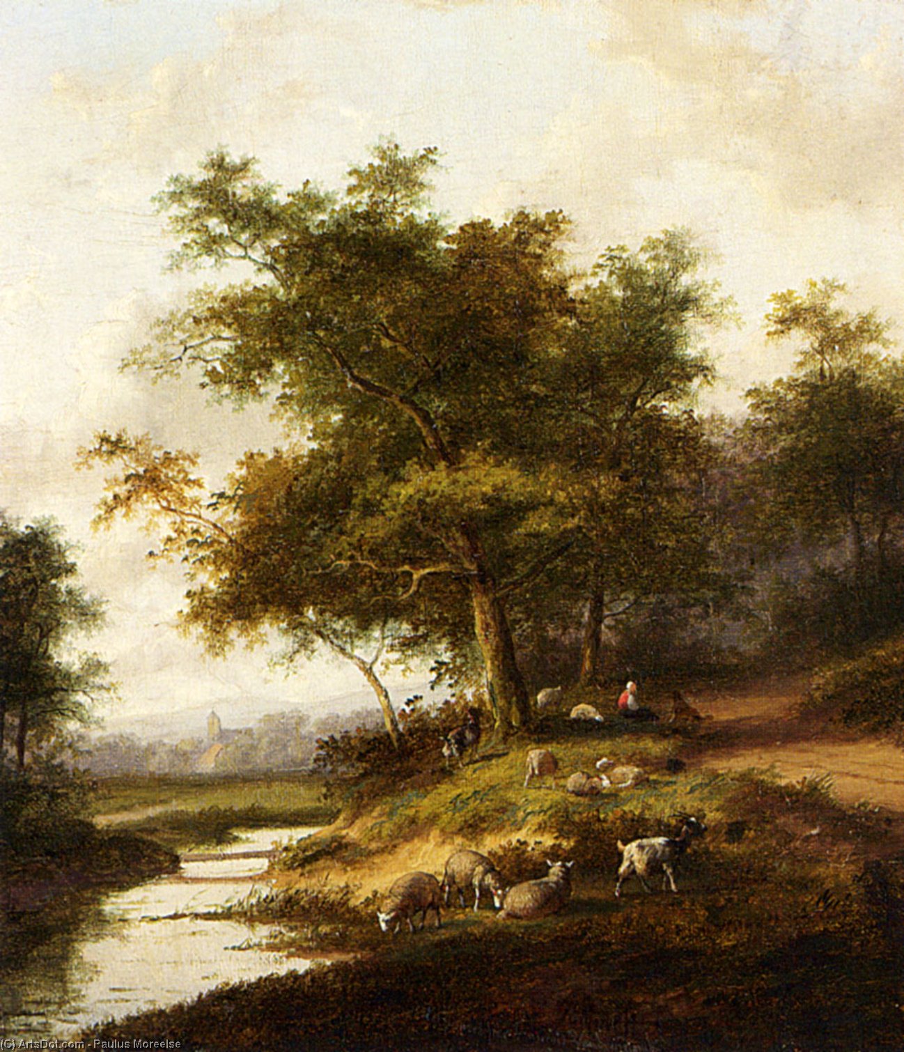 WikiOO.org – 美術百科全書 - 繪畫，作品 Paulus Moreelse - 莫雷尔 一月 翻转 一个牧羊女和她的羊群 在休息