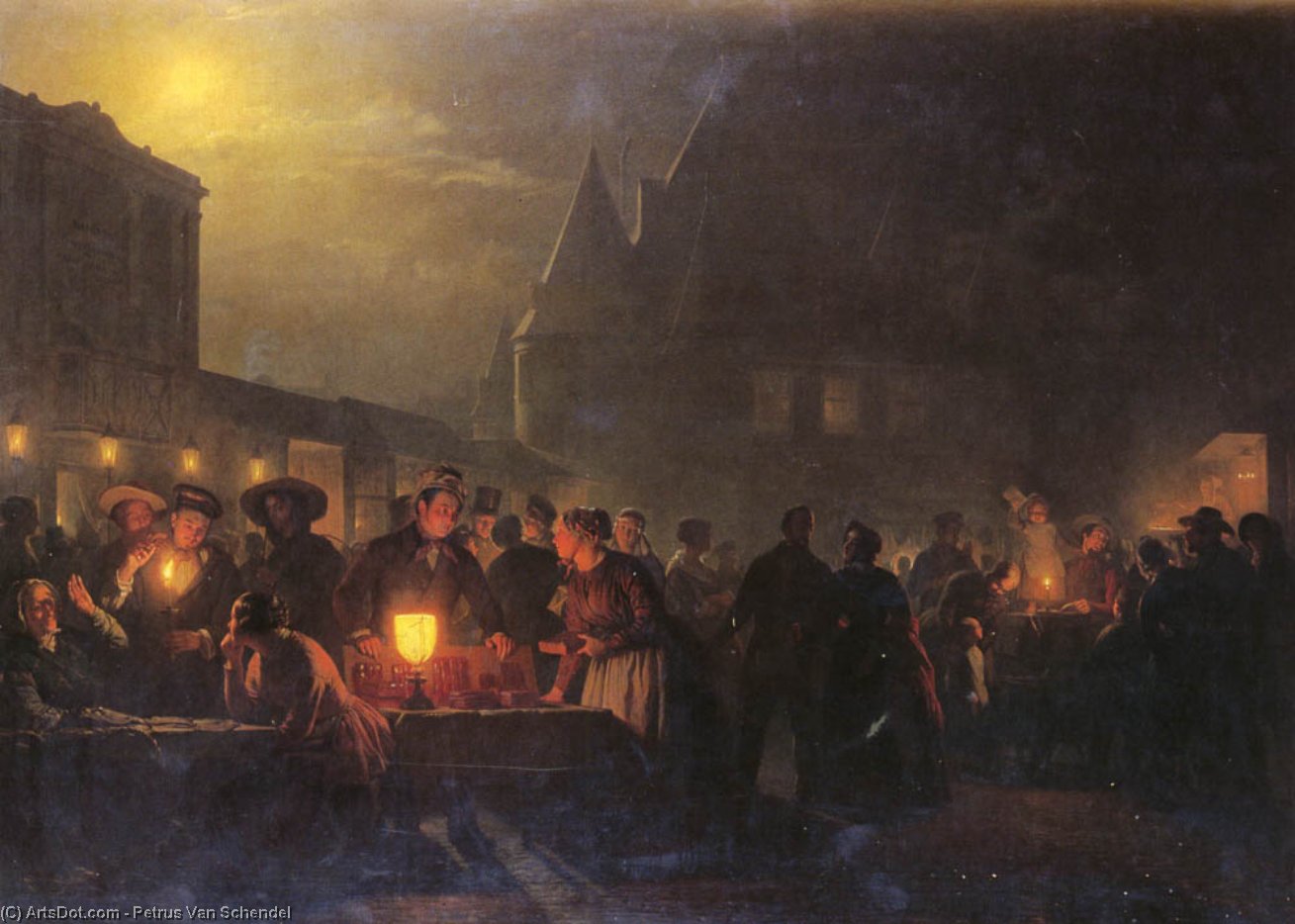 Wikioo.org - The Encyclopedia of Fine Arts - Painting, Artwork by Petrus Van Schendel - The night fair