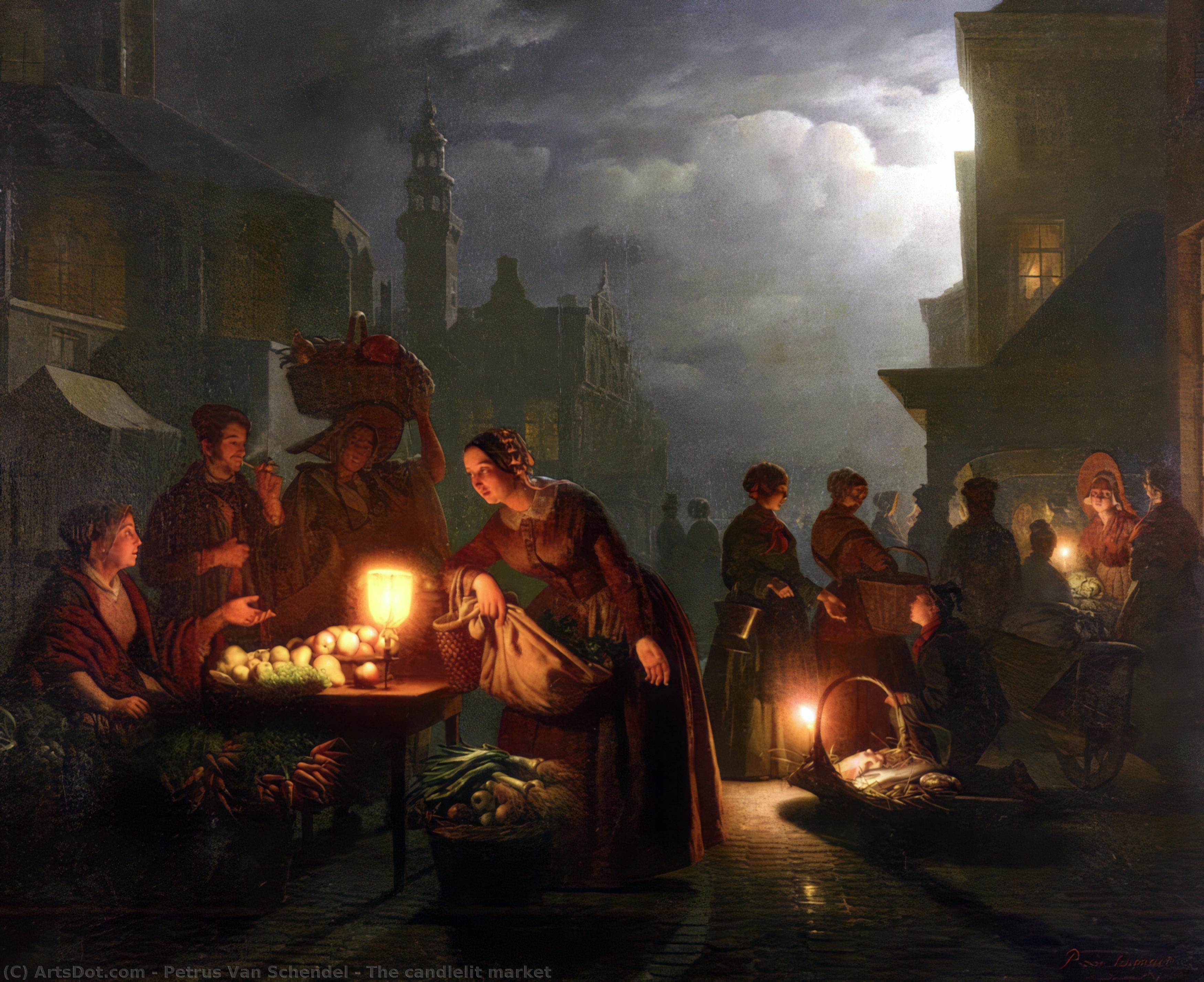 Wikioo.org - The Encyclopedia of Fine Arts - Painting, Artwork by Petrus Van Schendel - The candlelit market