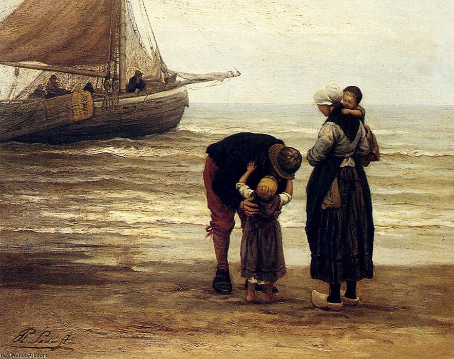 Wikioo.org - The Encyclopedia of Fine Arts - Painting, Artwork by Philippe Lodowyck Jacob Sadee - A fishermans goodbye
