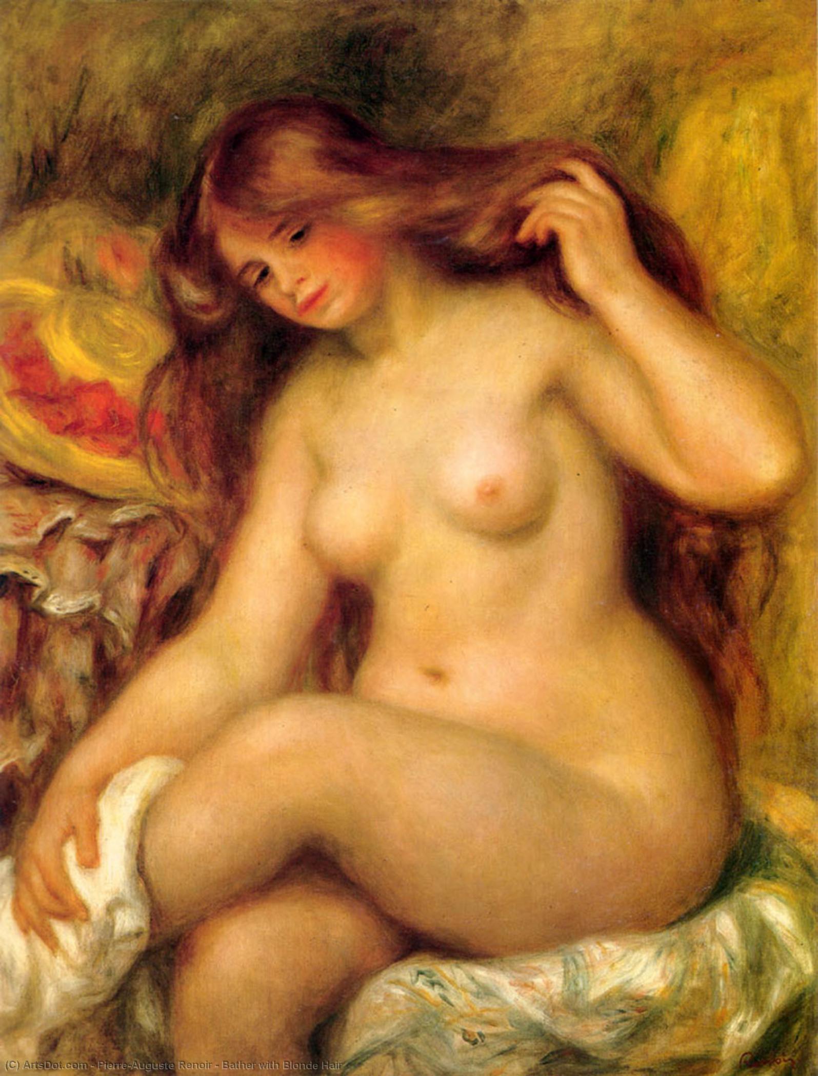 Wikioo.org - Die Enzyklopädie bildender Kunst - Malerei, Kunstwerk von Pierre-Auguste Renoir - Badende mit blond  Haar