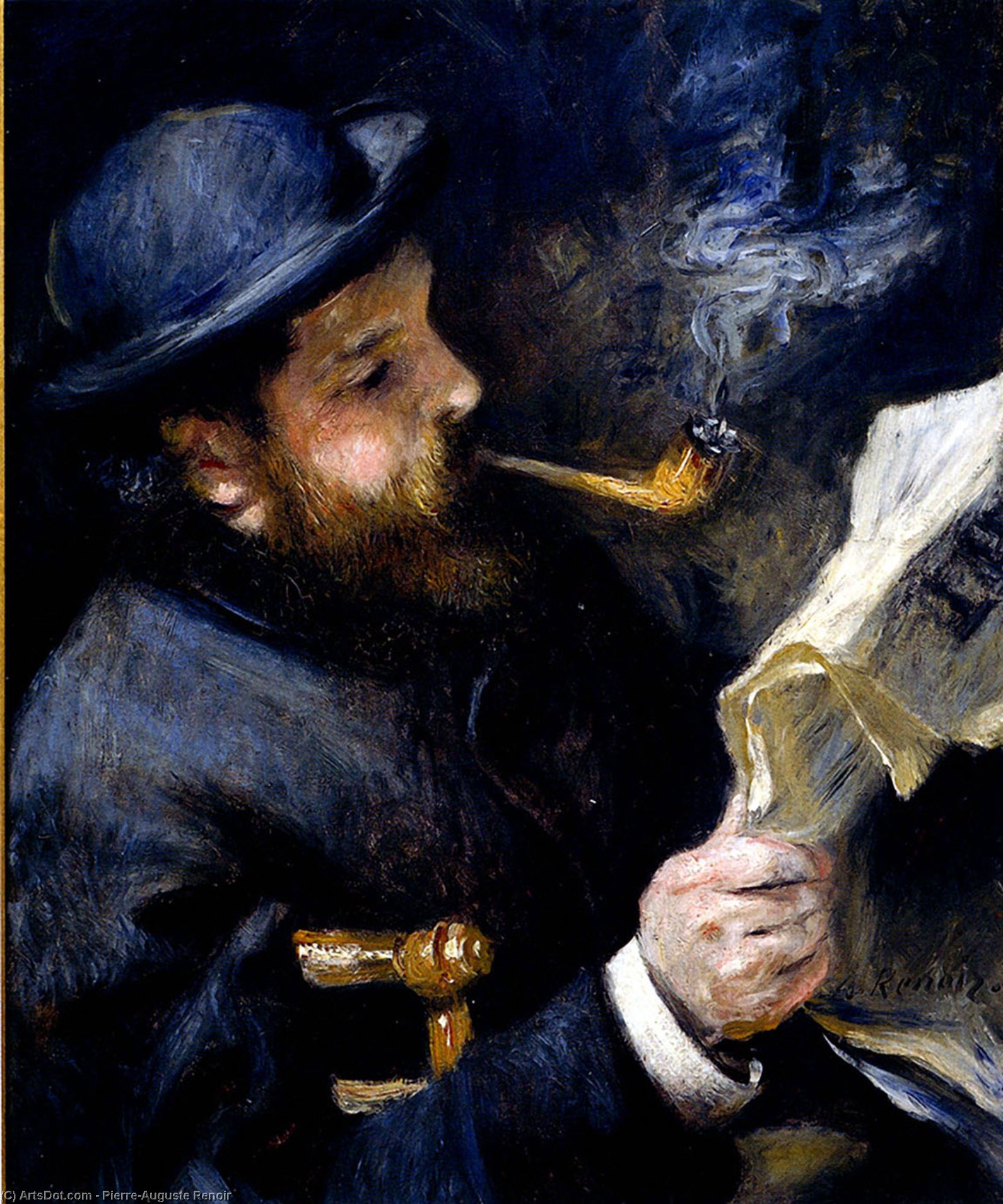 WikiOO.org - Encyclopedia of Fine Arts - Maleri, Artwork Pierre-Auguste Renoir - August claude monet reading a newspaper