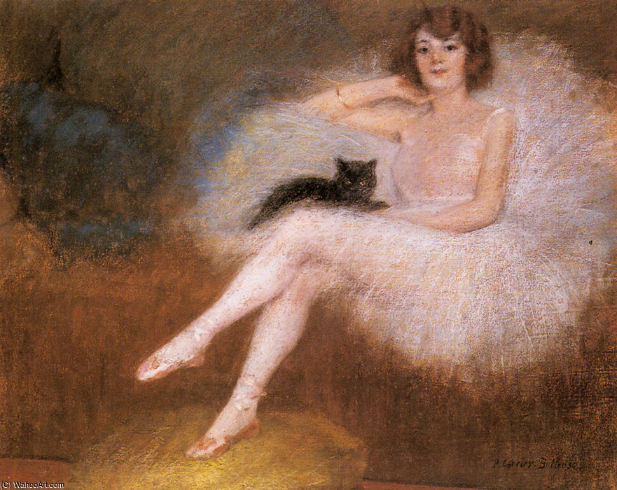 Wikioo.org - The Encyclopedia of Fine Arts - Painting, Artwork by Albert Ernest Carrier Belleuse - Ballerina with a black cat