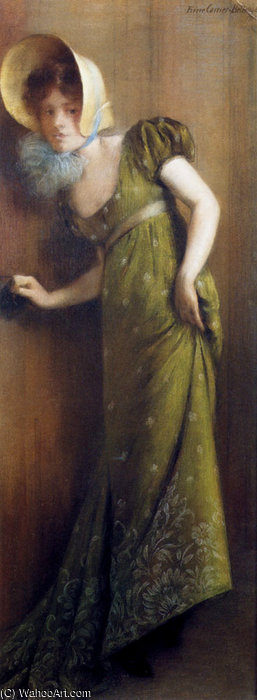 Wikioo.org - The Encyclopedia of Fine Arts - Painting, Artwork by Albert Ernest Carrier Belleuse - Elegant woman in a green dress