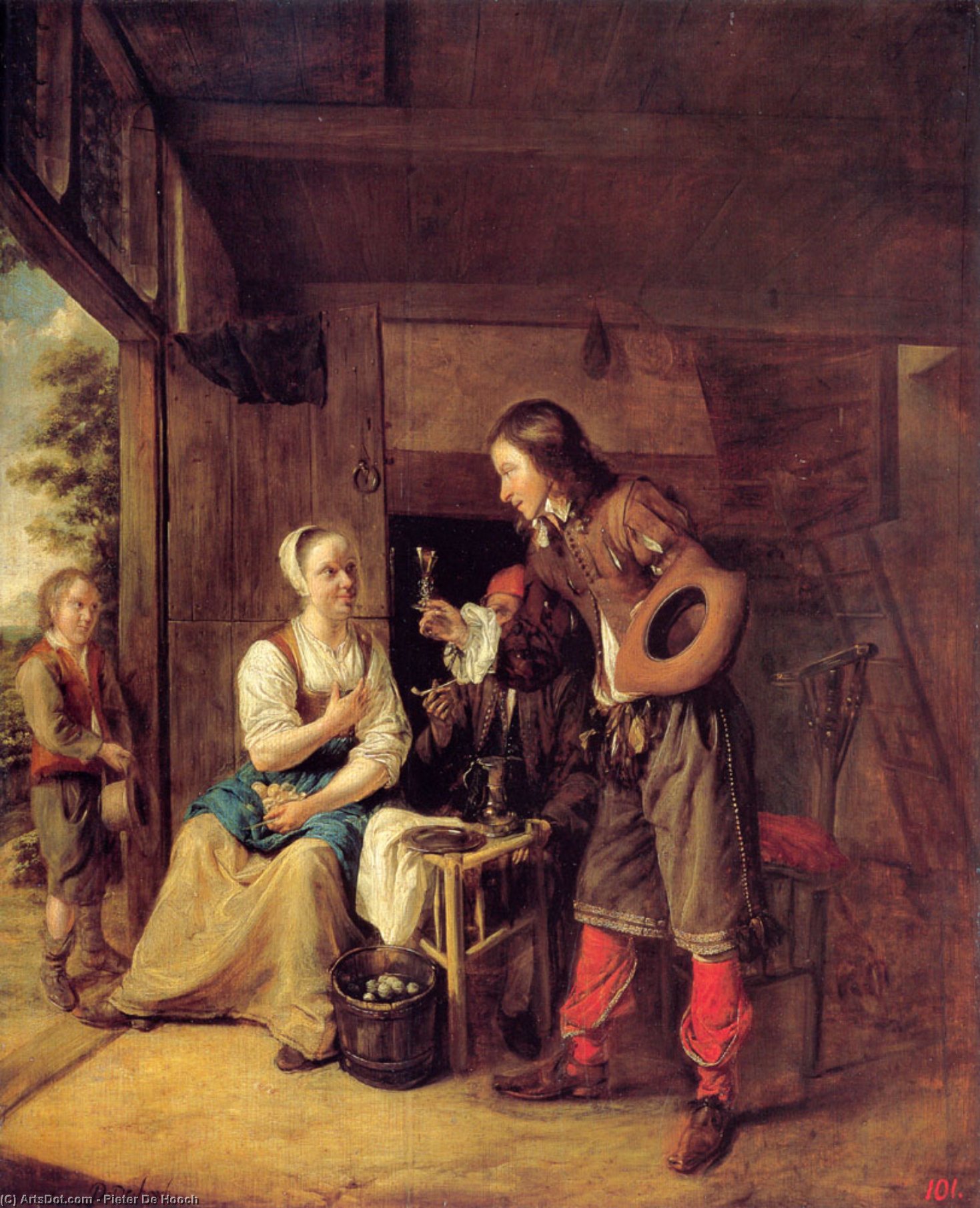 Wikioo.org - The Encyclopedia of Fine Arts - Painting, Artwork by Pieter De Hooch - A Man Offering A Glass of Wine to a Woman