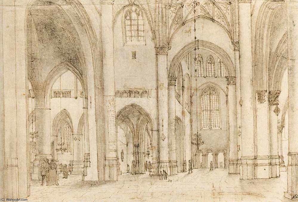 Wikioo.org - The Encyclopedia of Fine Arts - Painting, Artwork by Pieter Jansz Saenredam - Interior of st bavos church in haarlem