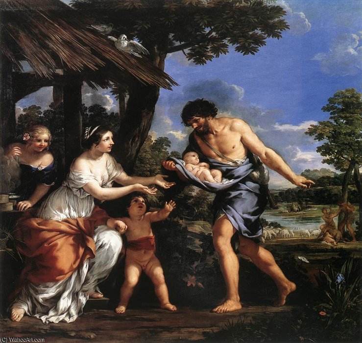 Wikioo.org - The Encyclopedia of Fine Arts - Painting, Artwork by Pietro Da Cortona - Romulus and rems given shelter by faustulus