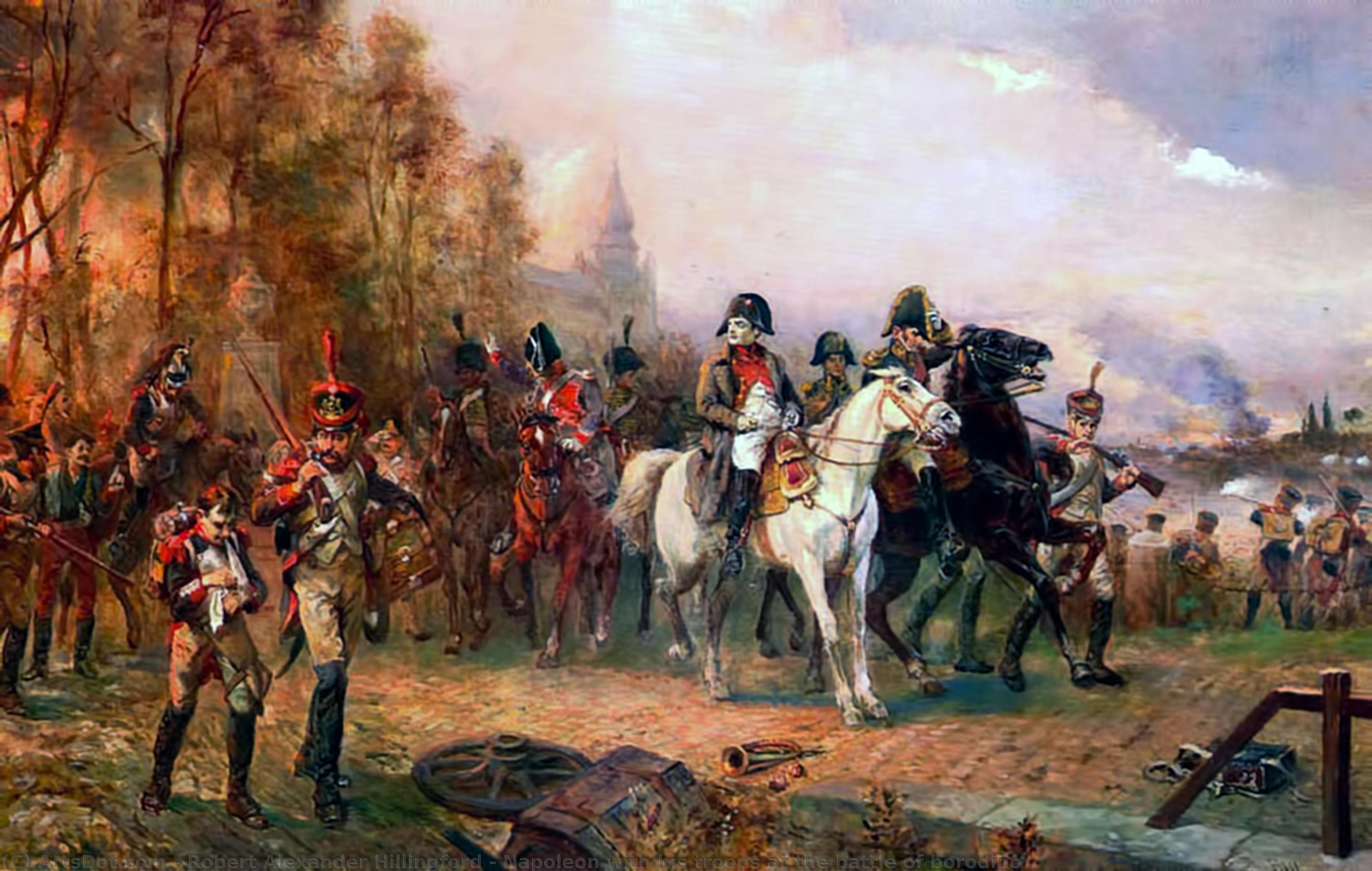 WikiOO.org - Enciclopédia das Belas Artes - Pintura, Arte por Robert Alexander Hillingford - Napoleon with his troops at the battle of borodino