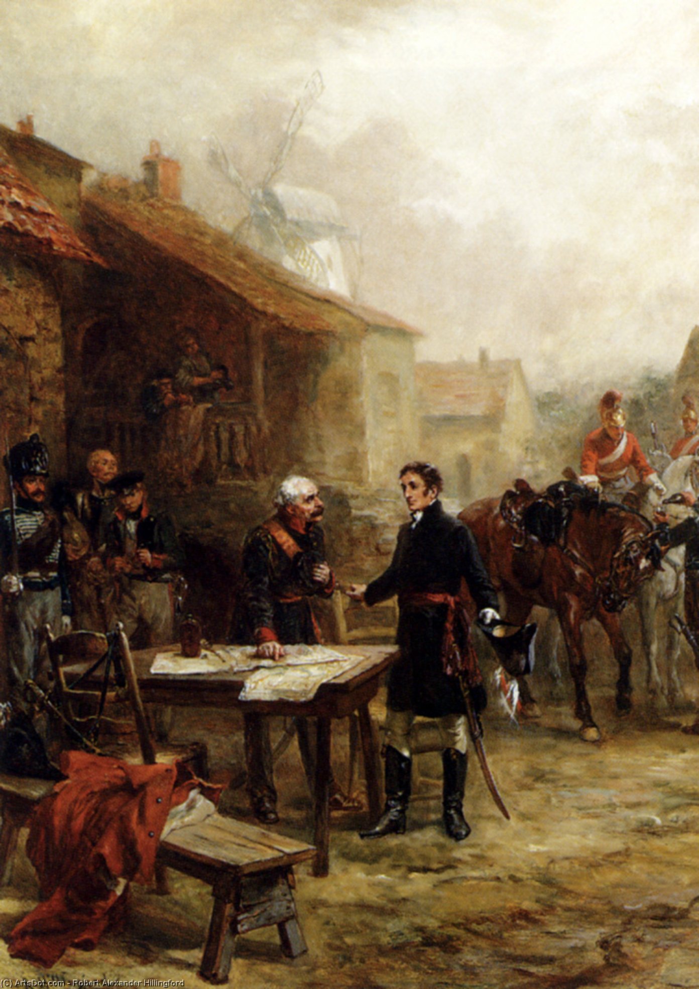 WikiOO.org - Encyclopedia of Fine Arts - Maalaus, taideteos Robert Alexander Hillingford - Wellington and blucher meeting before the battle of waterloo