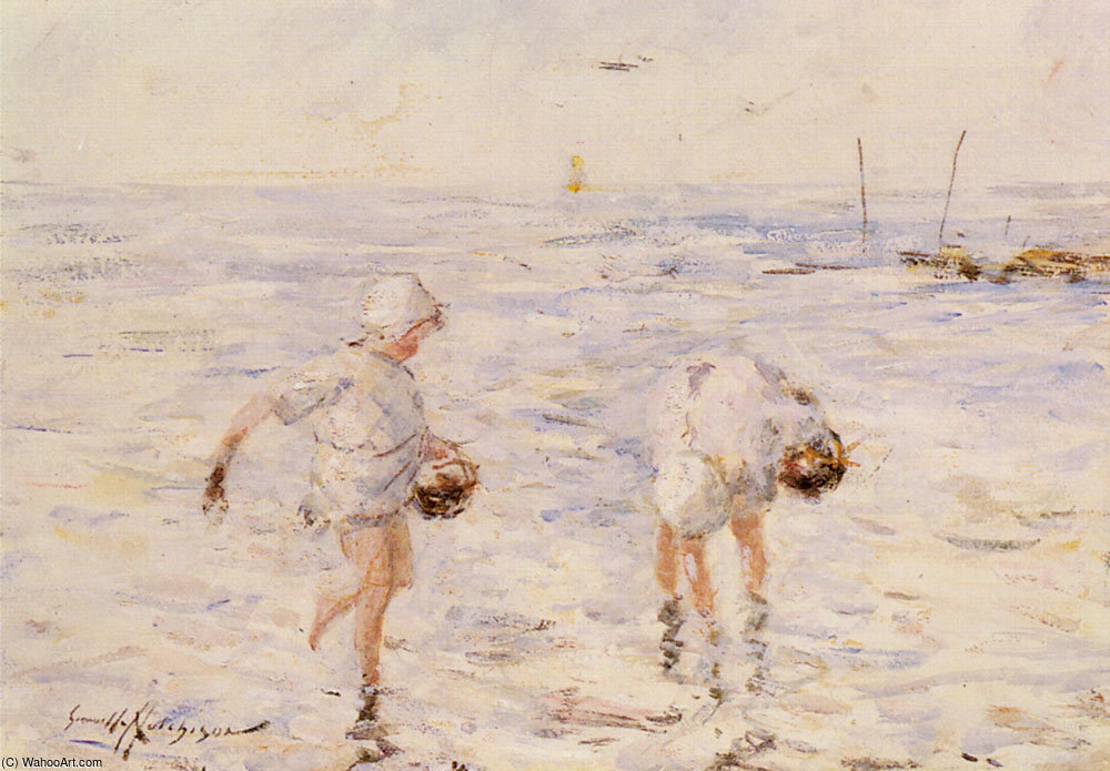 Wikioo.org - The Encyclopedia of Fine Arts - Painting, Artwork by Robert Gemmell Hutchison - gathering shells at the beach