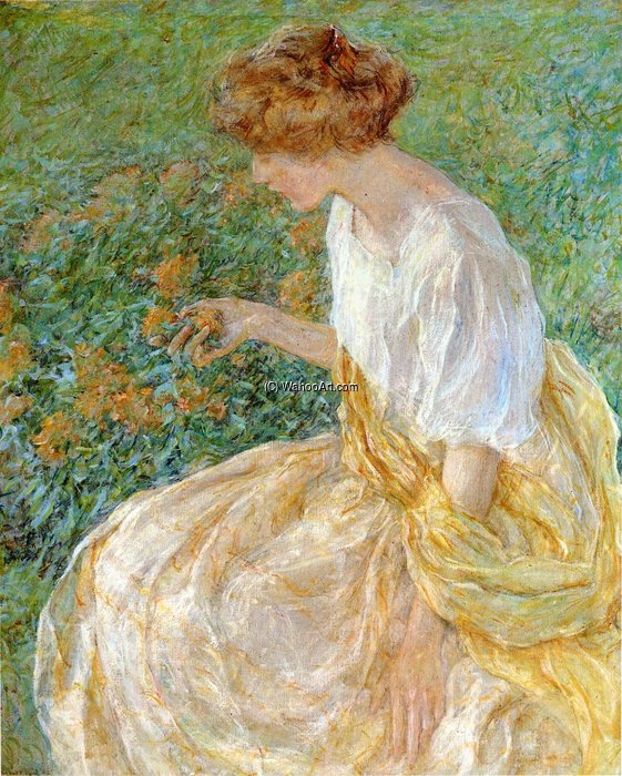 Wikioo.org - The Encyclopedia of Fine Arts - Painting, Artwork by Robert Lewis Reid - The Yellow Flower aka The Artist-s Wife in the Garden