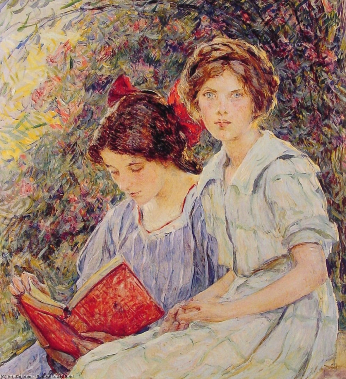 Wikioo.org - The Encyclopedia of Fine Arts - Painting, Artwork by Robert Lewis Reid - Two girls reading