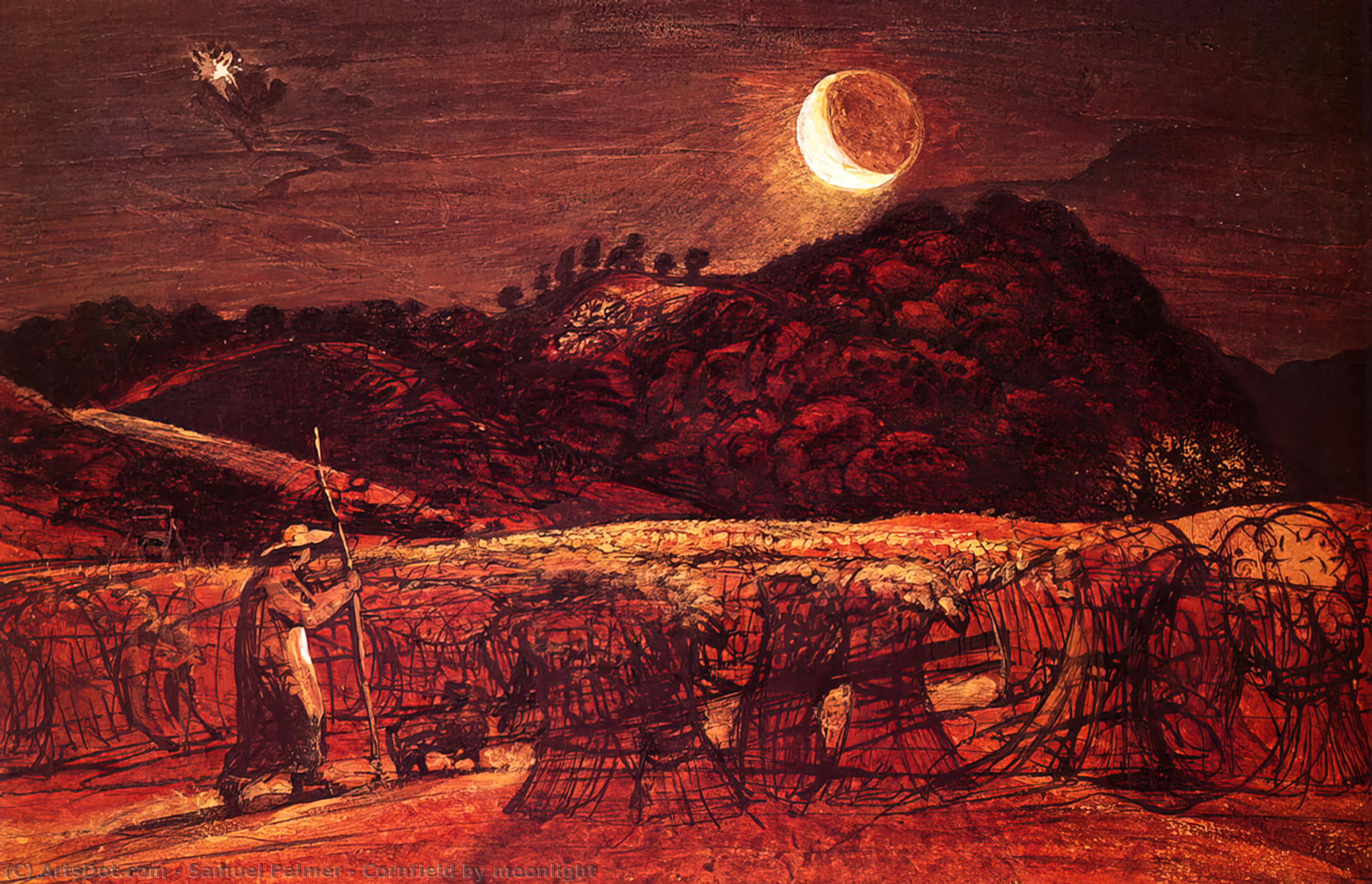 Wikioo.org - The Encyclopedia of Fine Arts - Painting, Artwork by Samuel Palmer - Cornfield by moonlight