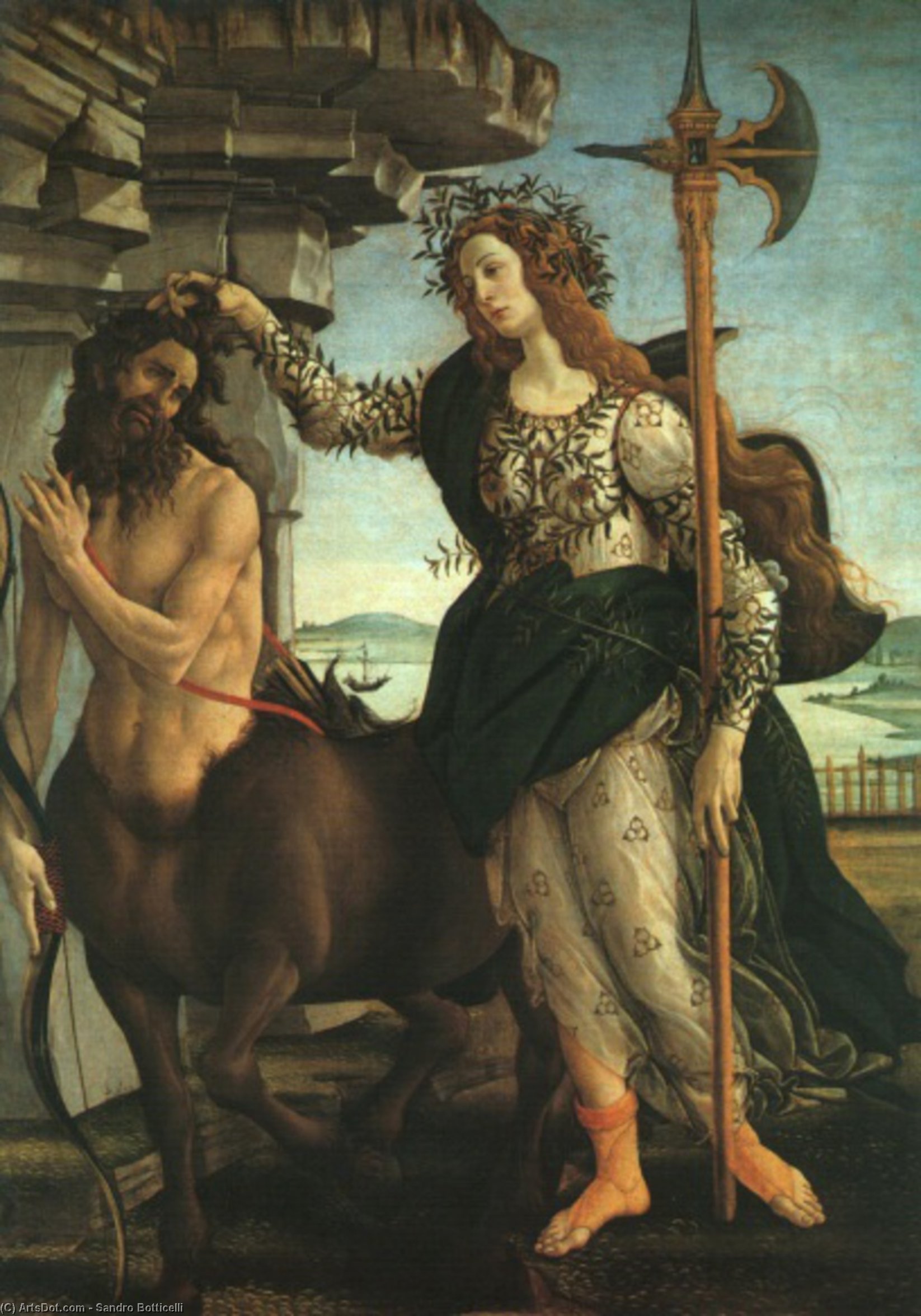Wikioo.org – L'Enciclopedia delle Belle Arti - Pittura, Opere di Sandro Botticelli - Pallade e le  dopodomani  Centauro