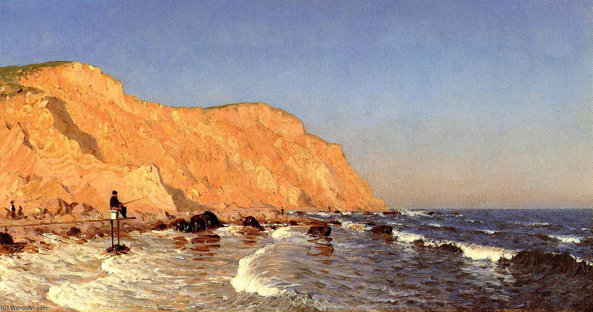 Wikioo.org - The Encyclopedia of Fine Arts - Painting, Artwork by Sanford Robinson Gifford - Clay Bluffs on No Man-s Land (Bass Fishing No Man-s Land)