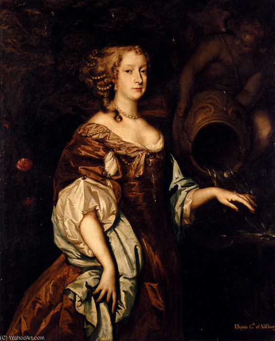 Wikioo.org - The Encyclopedia of Fine Arts - Painting, Artwork by Pieter Van Der Faes (Peter Lely) - portrait of diana countess of ailesbury