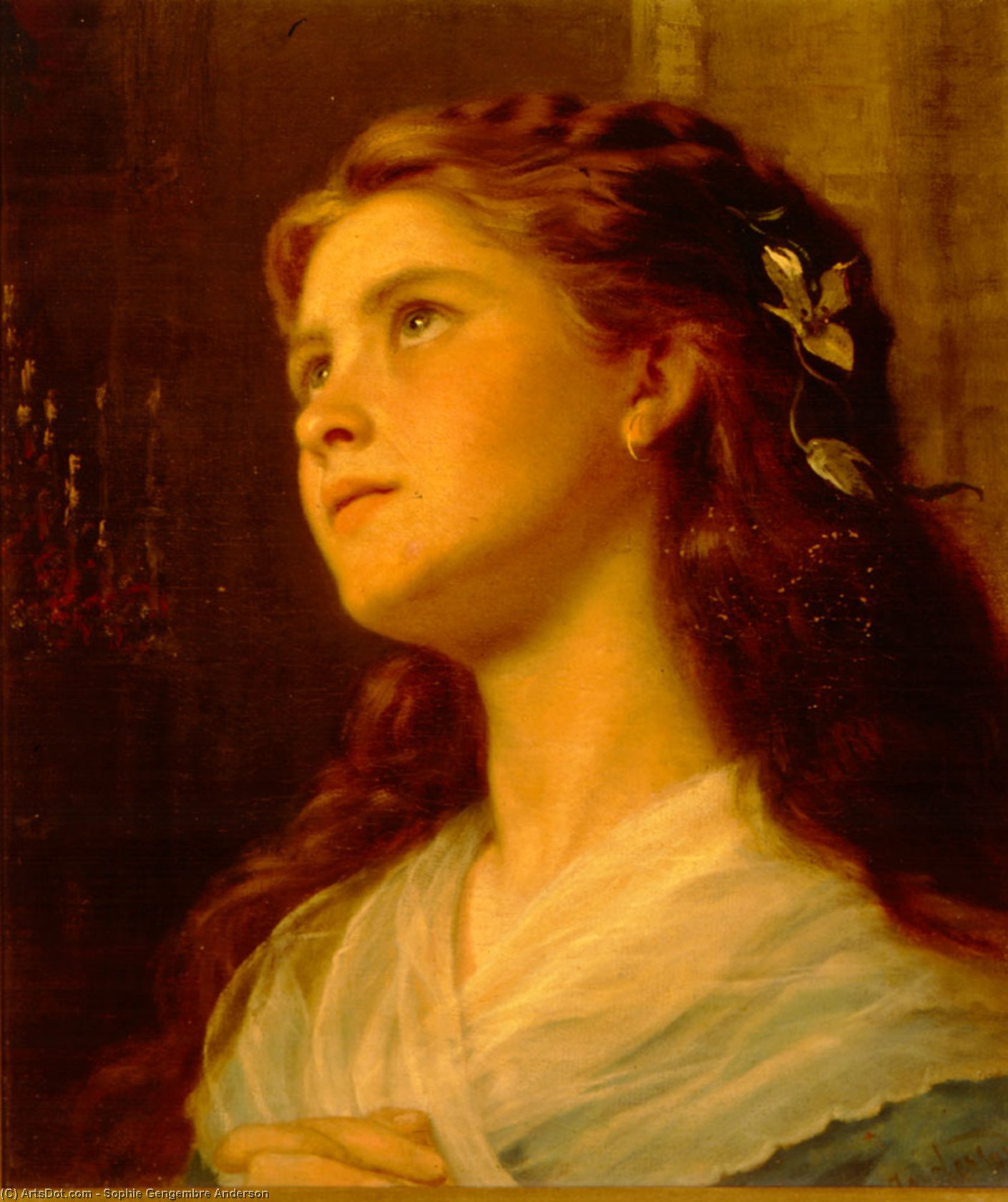 WikiOO.org - Enciclopédia das Belas Artes - Pintura, Arte por Sophie Gengembre Anderson - Portrait Of Young GirlLarge