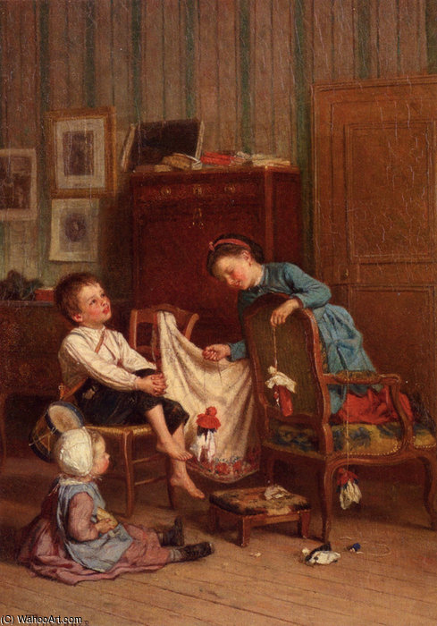 Wikioo.org - The Encyclopedia of Fine Arts - Painting, Artwork by Theophile Emmanuel Duverger - The puppet show