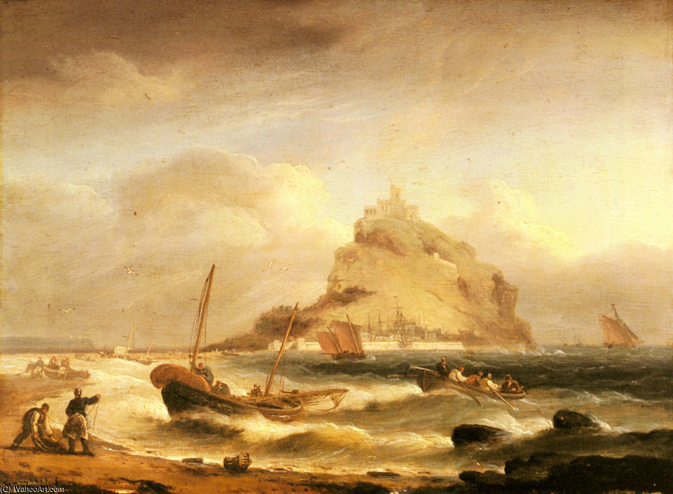 Wikioo.org - The Encyclopedia of Fine Arts - Painting, Artwork by Thomas Luny - Fishermen rowing in before st michaels mount
