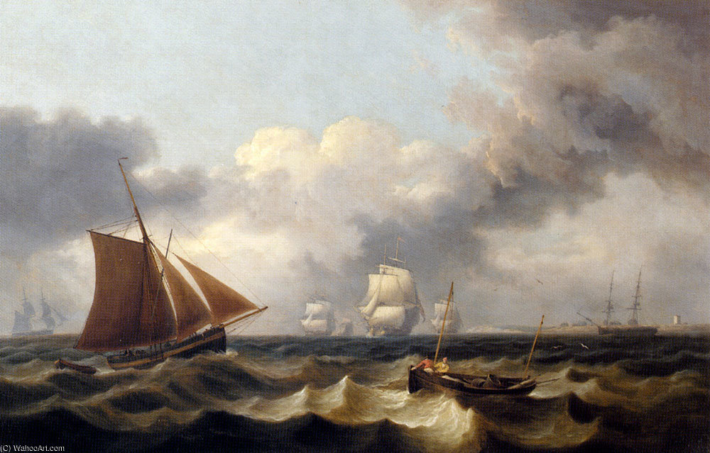 Wikioo.org - สารานุกรมวิจิตรศิลป์ - จิตรกรรม Thomas Luny - Shipping off the coast