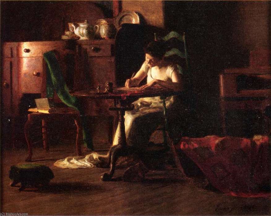 Wikioo.org – L'Enciclopedia delle Belle Arti - Pittura, Opere di Thomas Pollock Anshutz - Donna scrittura tuttal più  Un  tavolo