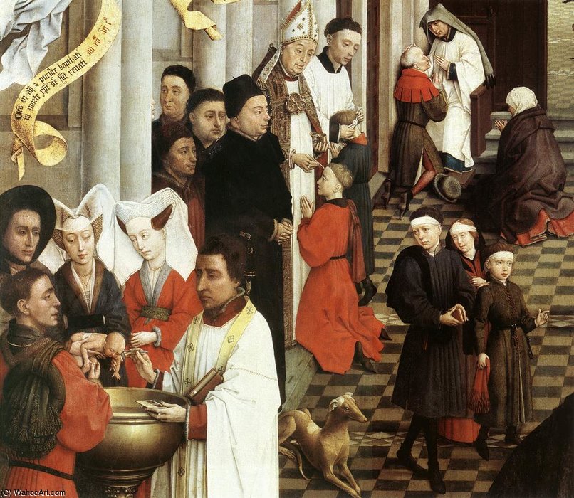 WikiOO.org - Enciclopedia of Fine Arts - Pictura, lucrări de artă Goswijn Van Der Weyden - Seven Sacraments (left wing) detail