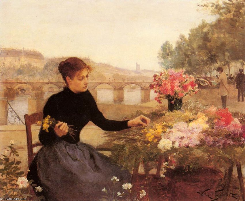 Wikioo.org – La Enciclopedia de las Bellas Artes - Pintura, Obras de arte de Victor Gabriel Gilbert - Un mercado de flores parisino