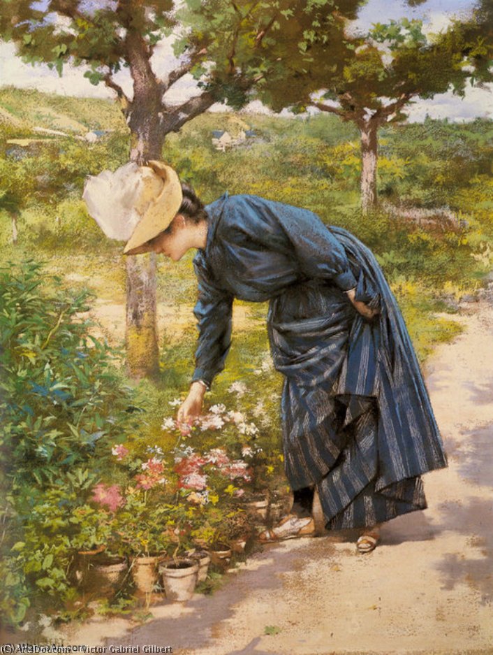 Wikioo.org - The Encyclopedia of Fine Arts - Painting, Artwork by Victor Gabriel Gilbert - Lady in a garden