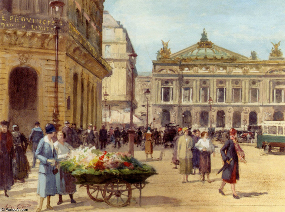 Wikioo.org – L'Encyclopédie des Beaux Arts - Peinture, Oeuvre de Victor Gabriel Gilbert - Le vendeur de fleurs place de l Opéra de Paris