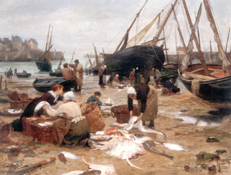 Wikioo.org - The Encyclopedia of Fine Arts - Painting, Artwork by Victor Gabriel Gilbert - Sorting the Fish