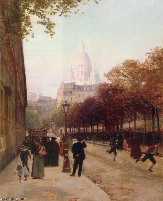 Wikioo.org - The Encyclopedia of Fine Arts - Painting, Artwork by Victor Gabriel Gilbert - Place DAnvers Et Le Sacre Coeur Paris