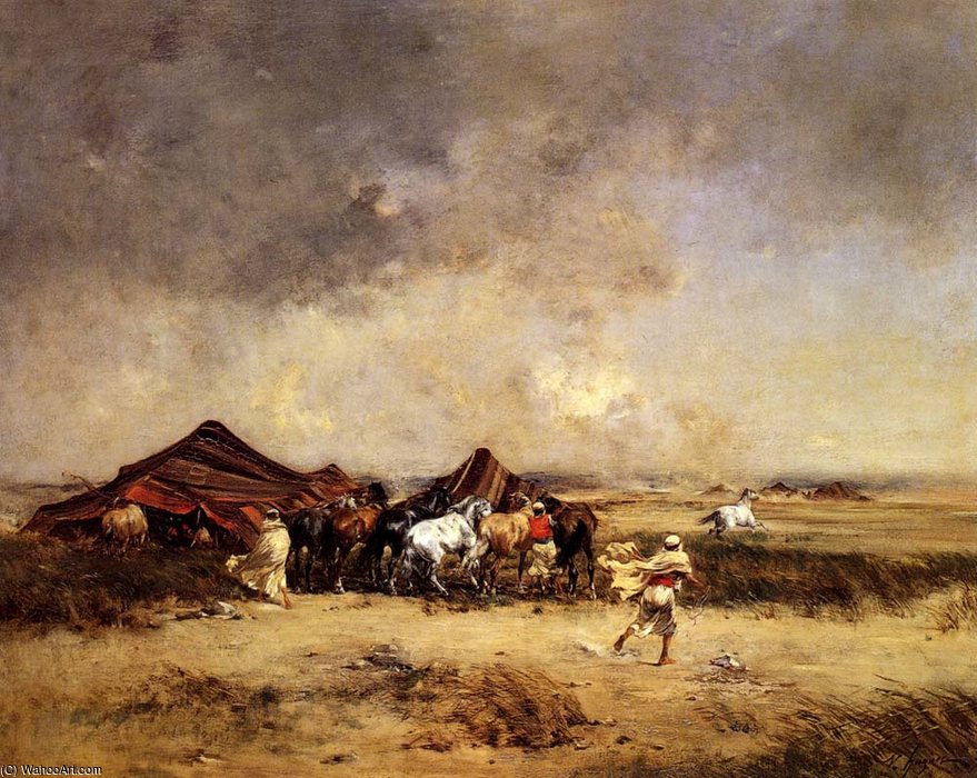 Wikioo.org - The Encyclopedia of Fine Arts - Painting, Artwork by Victor Pierre Huguet - Arab encampment