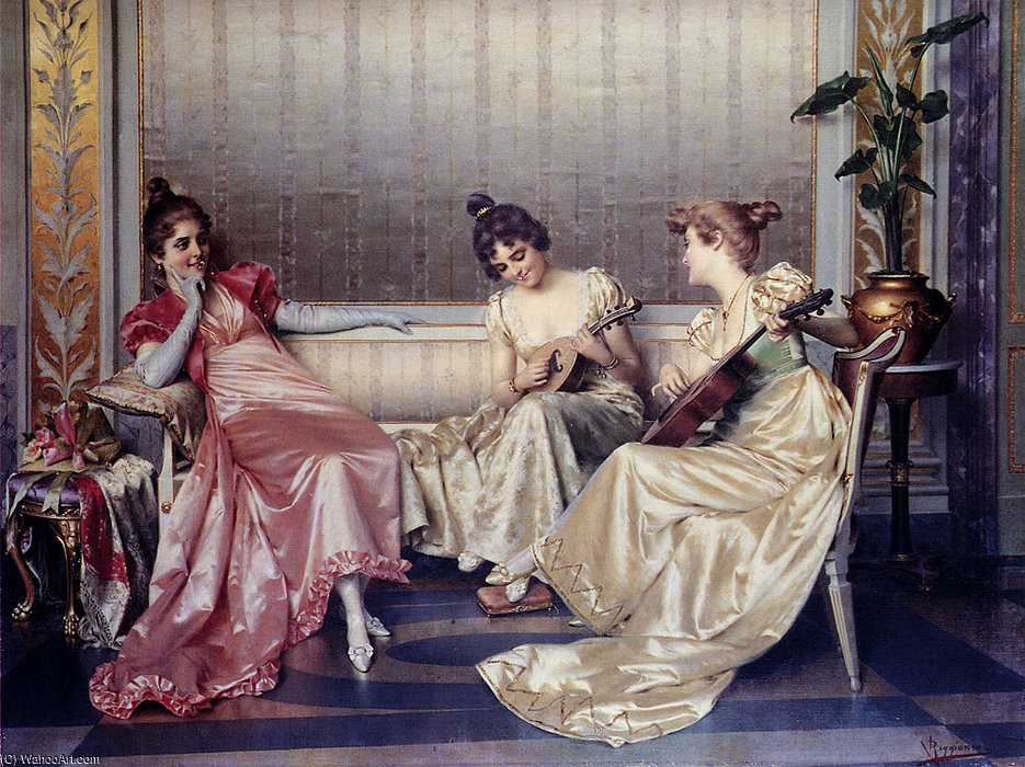 Wikioo.org - The Encyclopedia of Fine Arts - Painting, Artwork by Vittorio Reggianini - Elegant figures in an interior