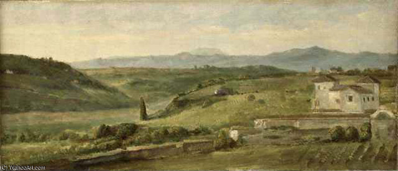 Wikioo.org – L'Enciclopedia delle Belle Arti - Pittura, Opere di George Frederic Watts - Paesaggio panoramico con un Agriturismo
