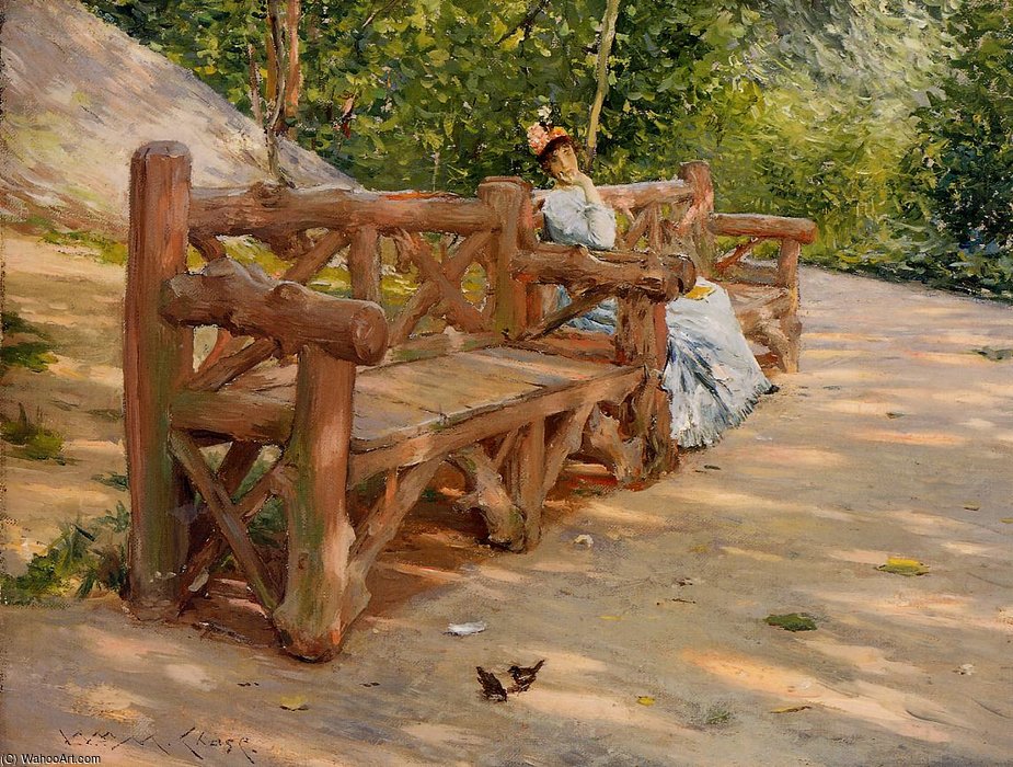 Wikioo.org - The Encyclopedia of Fine Arts - Painting, Artwork by William Merritt Chase - Park Bench aka An Idle Hour in the Park Central Park