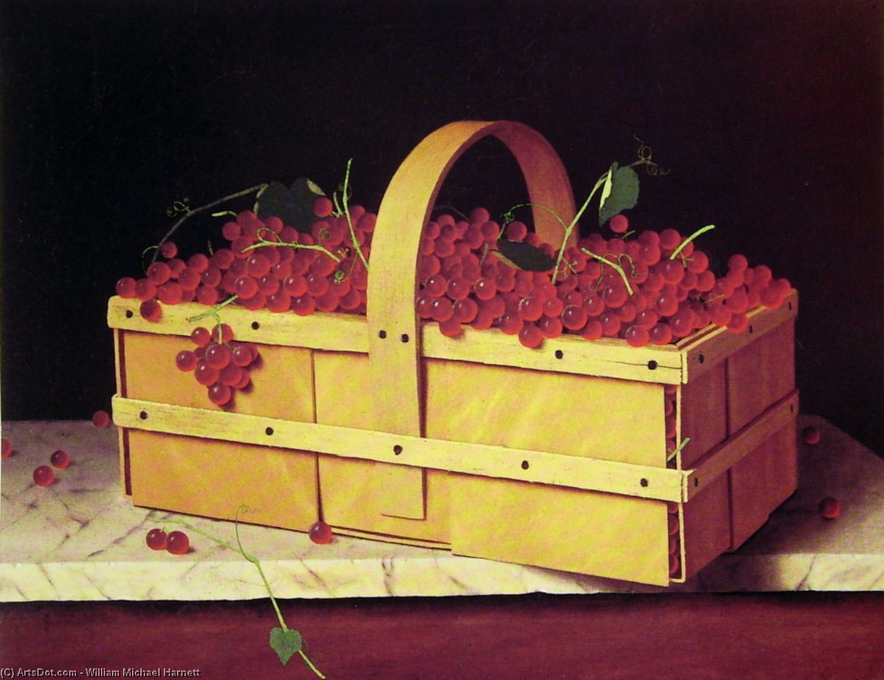 Wikioo.org - Die Enzyklopädie bildender Kunst - Malerei, Kunstwerk von William Michael Harnett - ein holz Korb aus Catawba-Grapes