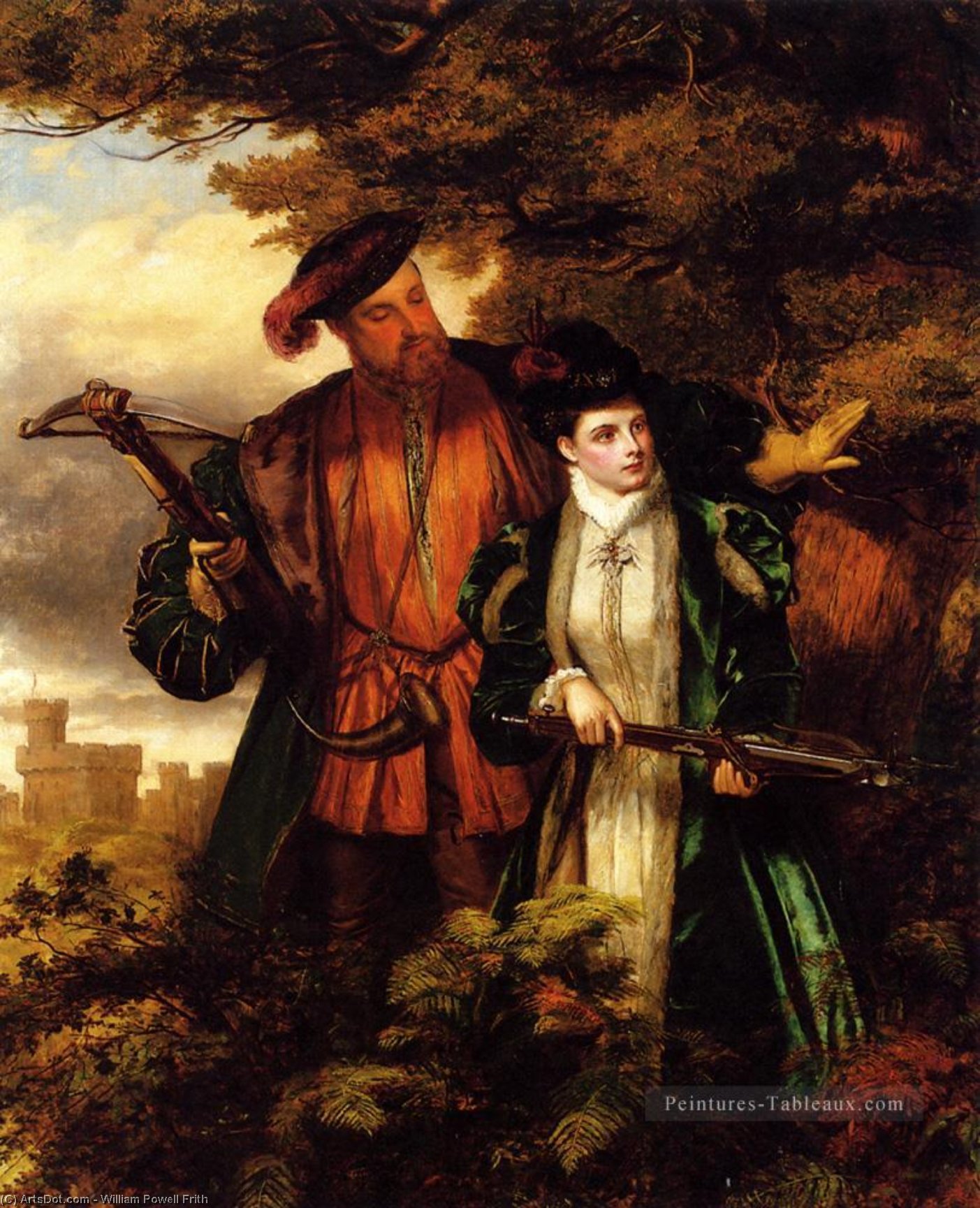 Wikioo.org - The Encyclopedia of Fine Arts - Painting, Artwork by William Powell Frith - Henry VIII And Anne Boleyn Deer Shooting