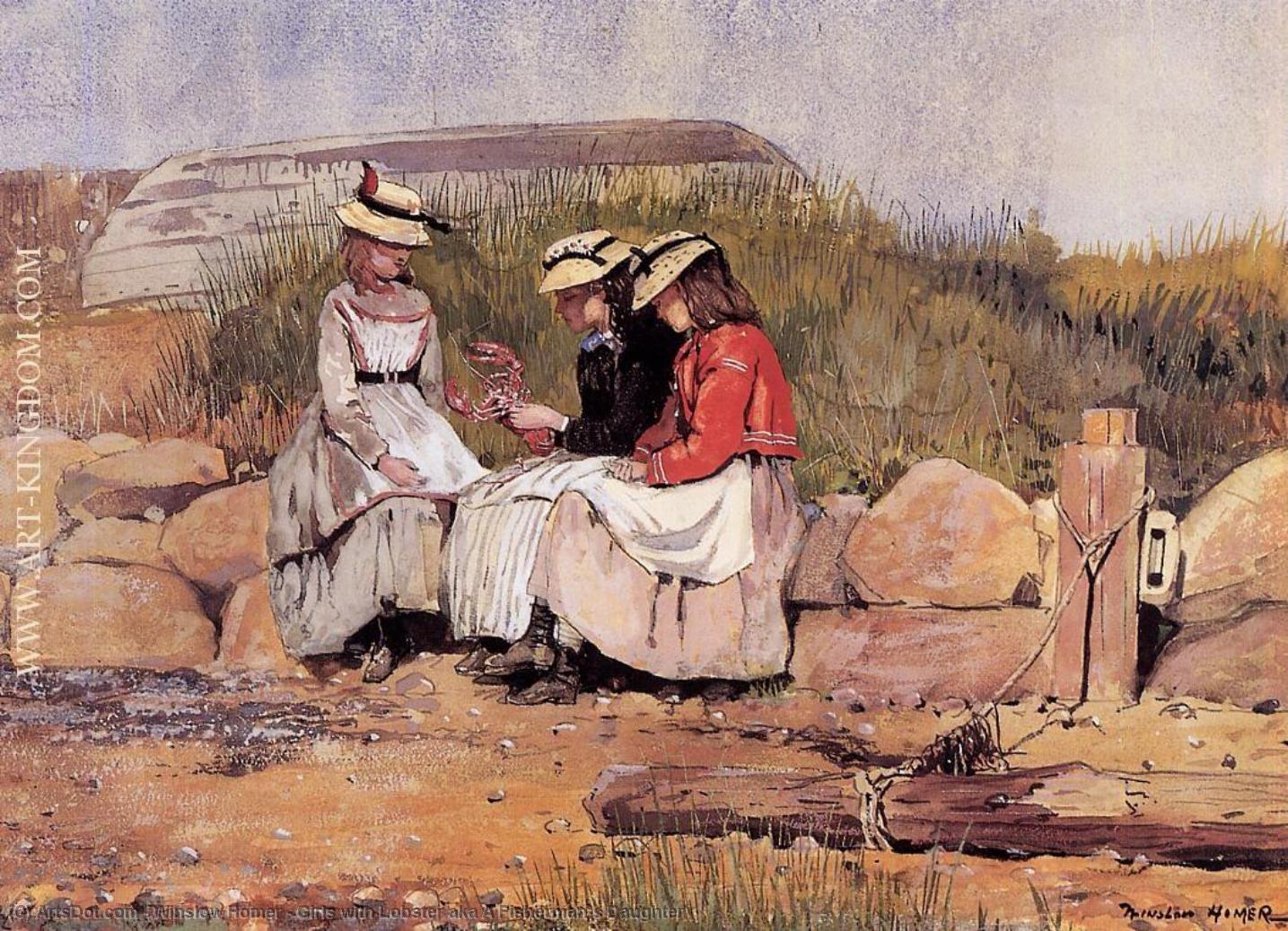 Wikioo.org - The Encyclopedia of Fine Arts - Painting, Artwork by Winslow Homer - Girls with Lobster aka A Fisherman-s Daughter