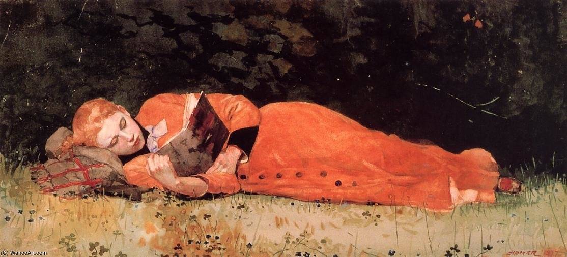 WikiOO.org - Encyclopedia of Fine Arts - Maleri, Artwork Winslow Homer - The New Novel aka Book