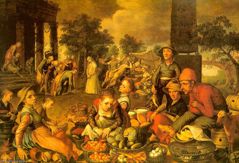 Wikioo.org - The Encyclopedia of Fine Arts - Painting, Artwork by Pieter Aertsen - Market Scene with Christ and the Adulteress