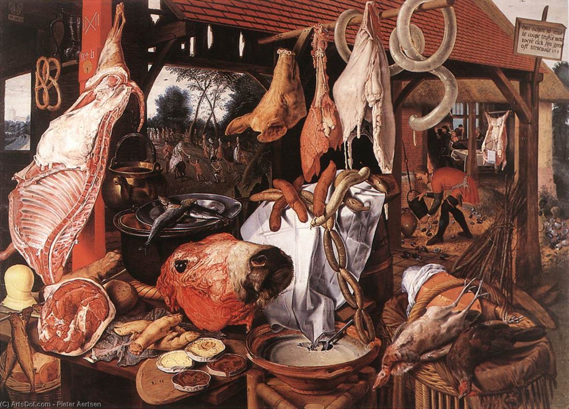 Wikioo.org - The Encyclopedia of Fine Arts - Painting, Artwork by Pieter Aertsen - Butcher's Stall with the Flight into Egypt, oi