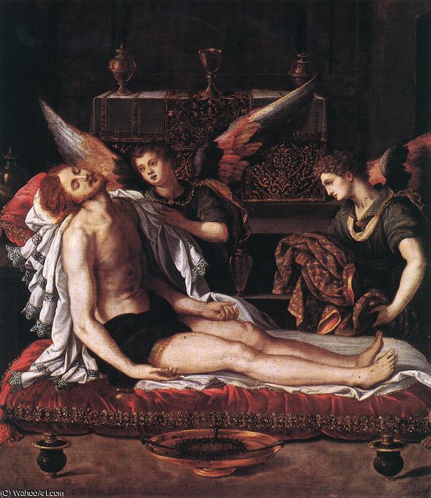 Wikioo.org – La Enciclopedia de las Bellas Artes - Pintura, Obras de arte de Alessandro Allori - Il corpo di con Cristo debido angeli