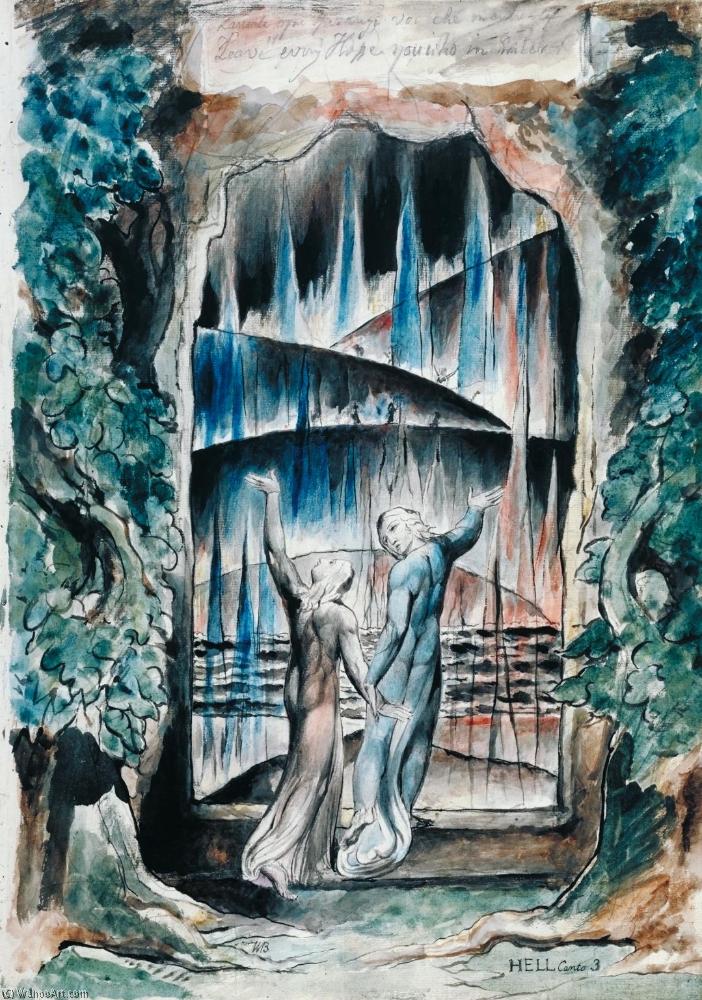 WikiOO.org - Enciklopedija dailės - Tapyba, meno kuriniai William Blake - Dante and Virgil at the Gates of Hell (Illustration to Dante's Inferno)