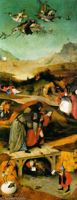 Wikioo.org – La Enciclopedia de las Bellas Artes - Pintura, Obras de arte de Hieronymus Bosch - tentación de san antonio ( tríptico ) , Ala izquierda , 'Fl