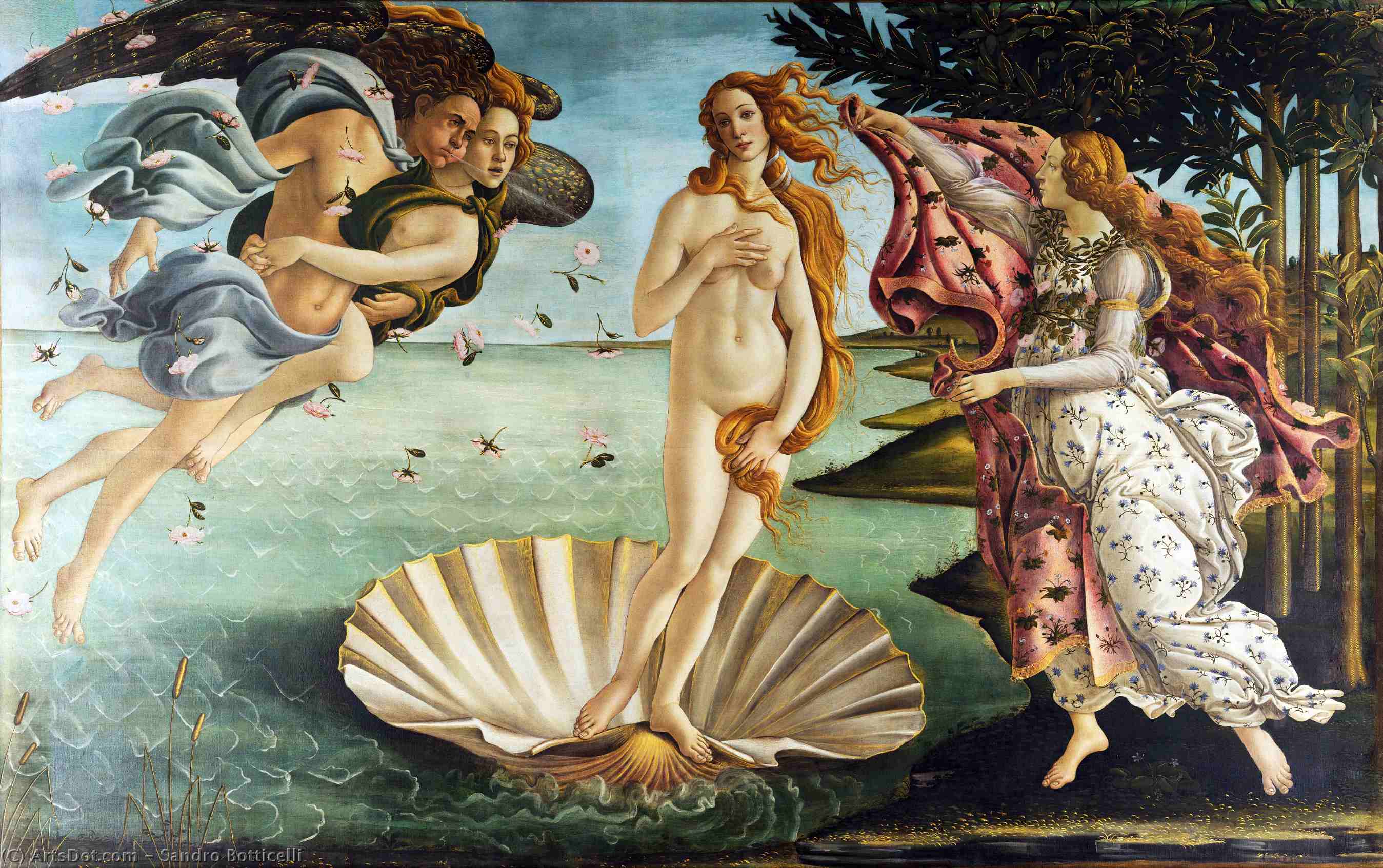 WikiOO.org - Güzel Sanatlar Ansiklopedisi - Resim, Resimler Sandro Botticelli - Venus födelse ca Uffizi
