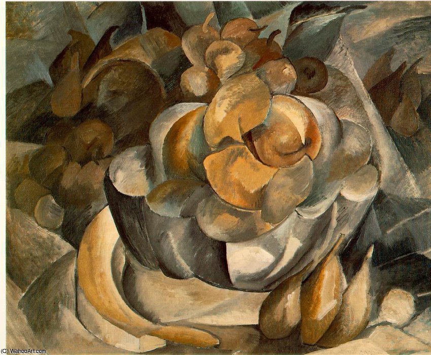Wikoo.org - موسوعة الفنون الجميلة - اللوحة، العمل الفني Georges Braque - Fruit Dish, MM Sthlm
