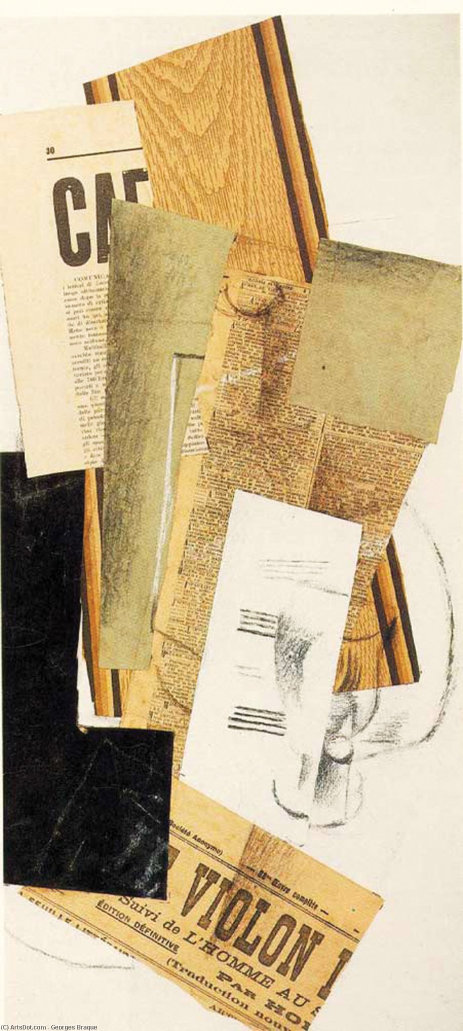 WikiOO.org - Enciklopedija dailės - Tapyba, meno kuriniai Georges Braque - Glass, Carafe and Newspapers, private Basel